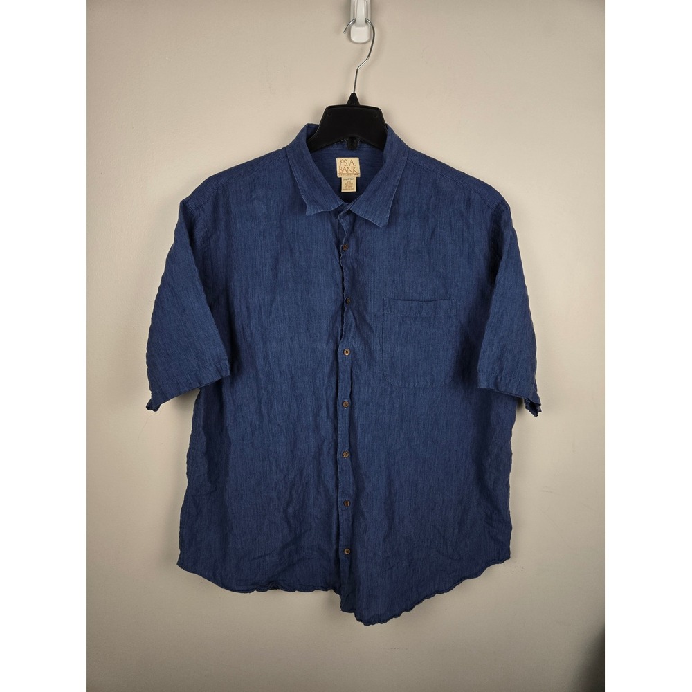 Jos A Bank‎ Gardner Mens XXL Blue 100% Linen Short Sleeve Button Down Shirt